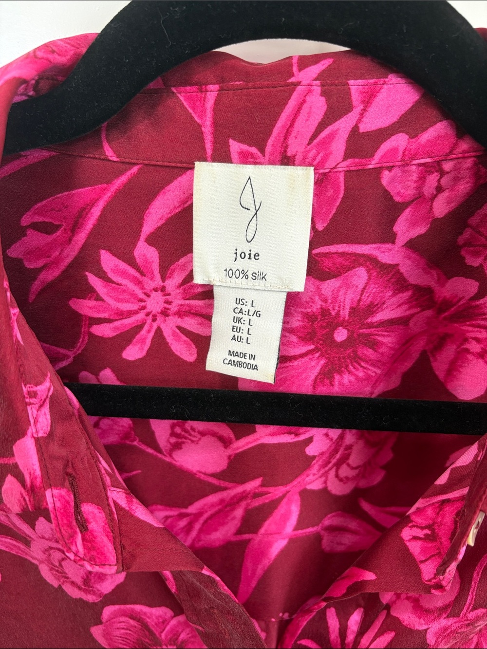 Joie silk Button-Down Floral Blouse in Berry and Hot Pink - Picture 2 of 6